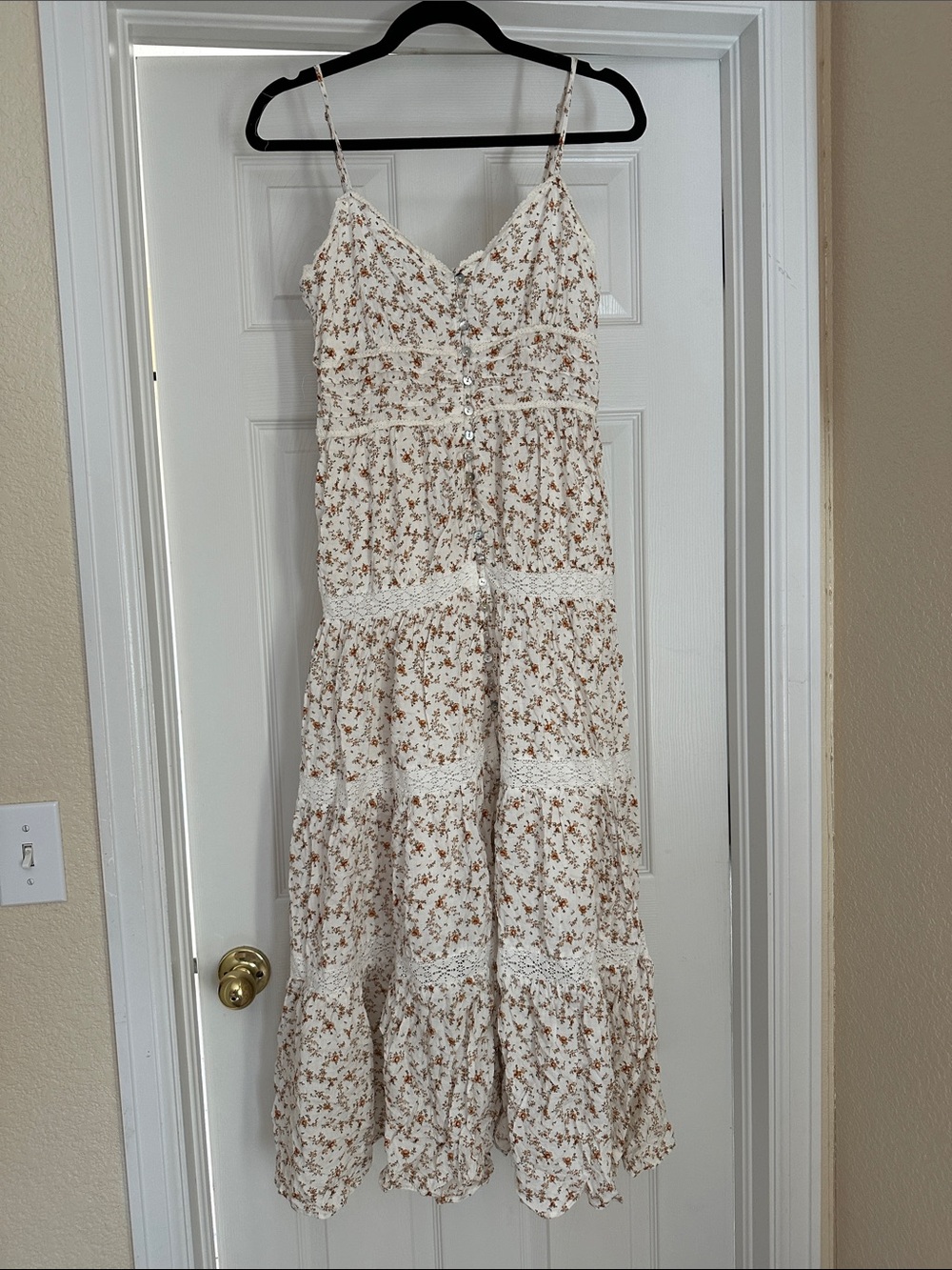 Neuflora Reeves Dress- Floral Tiered Spaghetti-Strap Maxi Dress in Cream